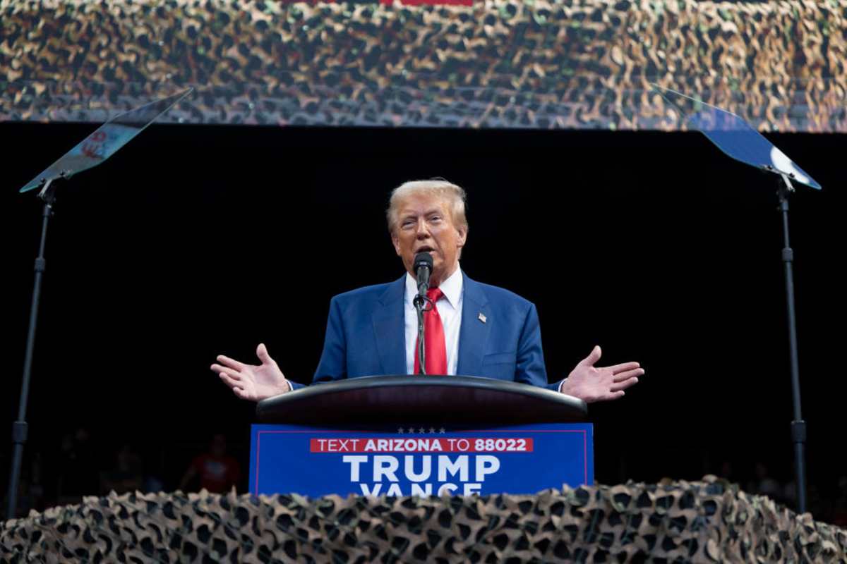  Donald Trump at a rally in Findlay Toyota Center on October 13, 2024, in Prescott Valley, Arizona. (Image Source: Getty Images| Photo by Rebecca Noble)