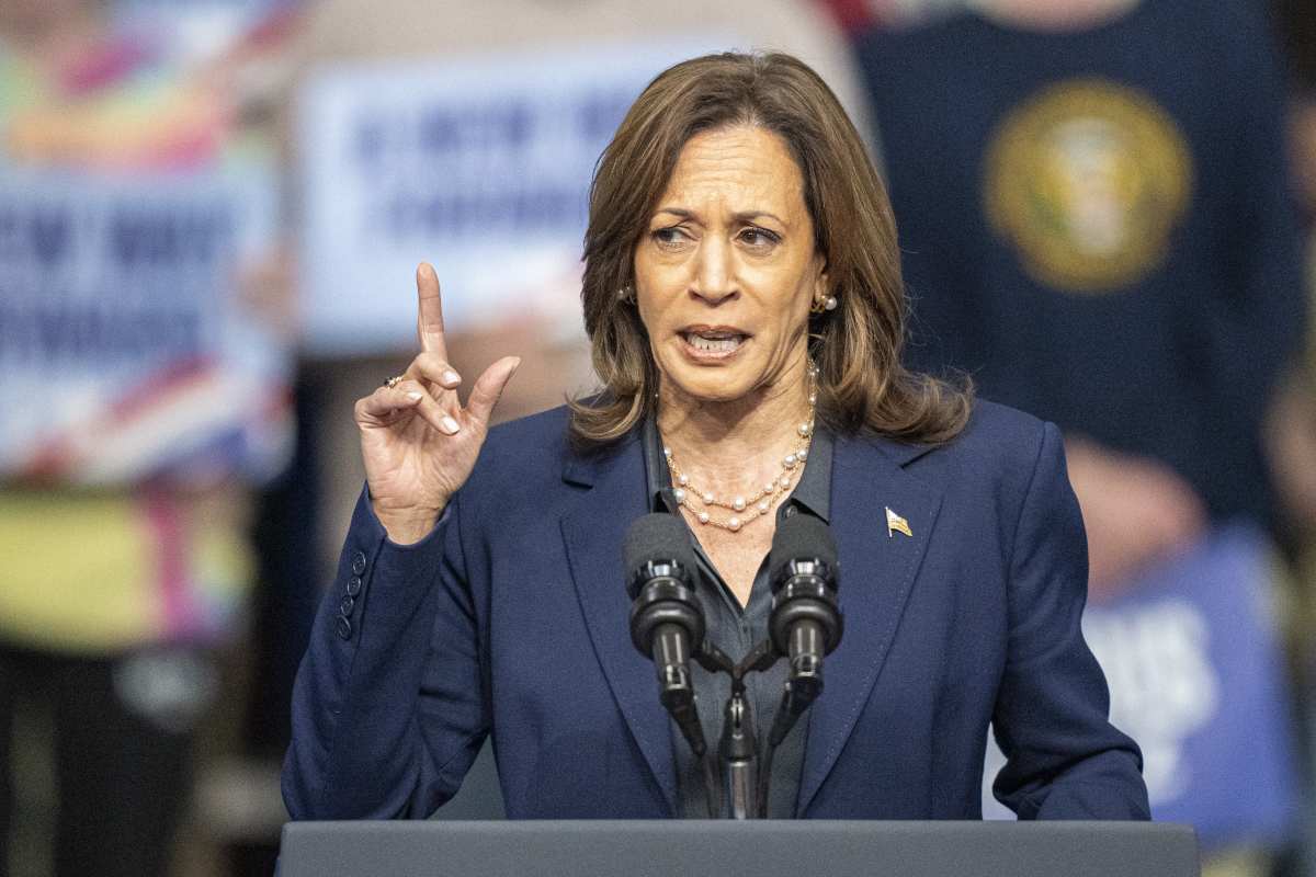 Democratic presidential nominee Vice President Kamala Harris speaks at a campaign rally on October 17, 2024. (Image Source: Getty Images | Photo by Andy Manis)