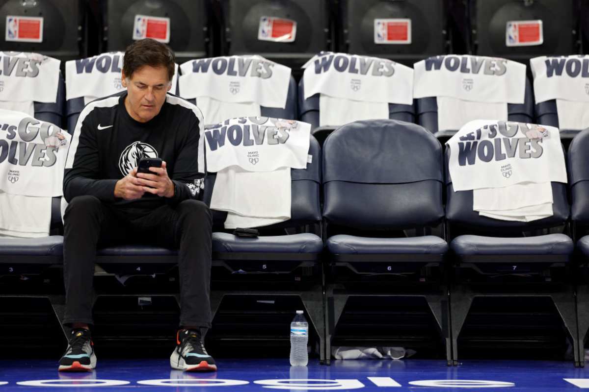 Dallas Mavericks owner Mark Cuban sits on the bench before Game Two of the Western Conference Finals between the Dallas Mavericks and Minnesota Timberwolves at Target Center on May 24, 2024, in Minneapolis, Minnesota. (Image Source: David Berding/Getty Images)