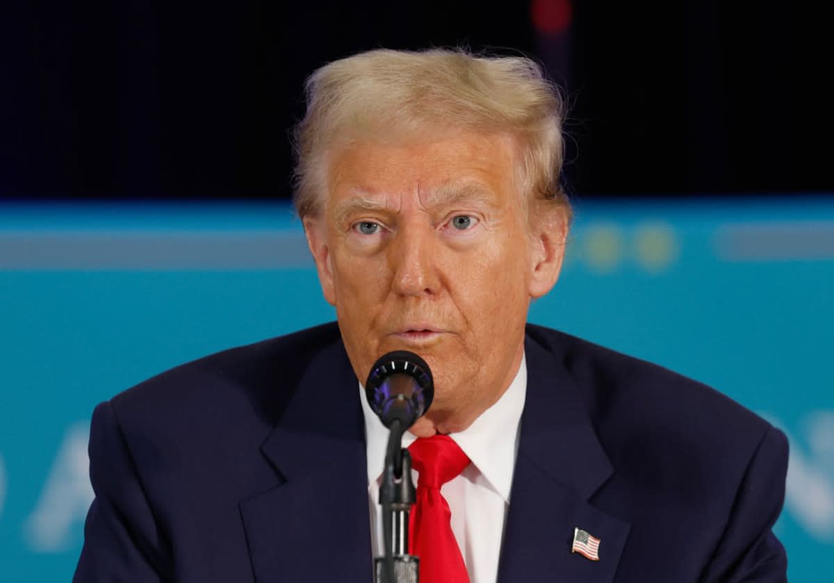 Donald Trump participates in a roundtable discussion at the Latino Summit held at Trump National Doral Golf Club on October 22, 2024. (Image Source: Getty Images | Photo By Anna Moneymaker)