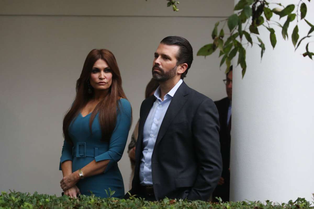 Image Source: Donald Trump Jr. and Kimberly Guilfoyle arrive at a press conference on the census by President Trump in the Rose Garden of the White House on July 11, 2019, in Washington, DC. Getty Images |  Photo by Mark Wilson