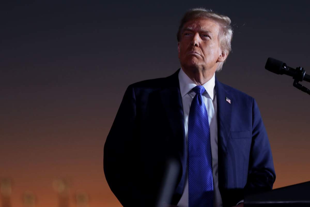 Donald Trump pauses while speaking during a campaign rally on October 19, 2024, in Latrobe, Pennsylvania. (Image Source: Getty Images | Photo by Win McNamee)