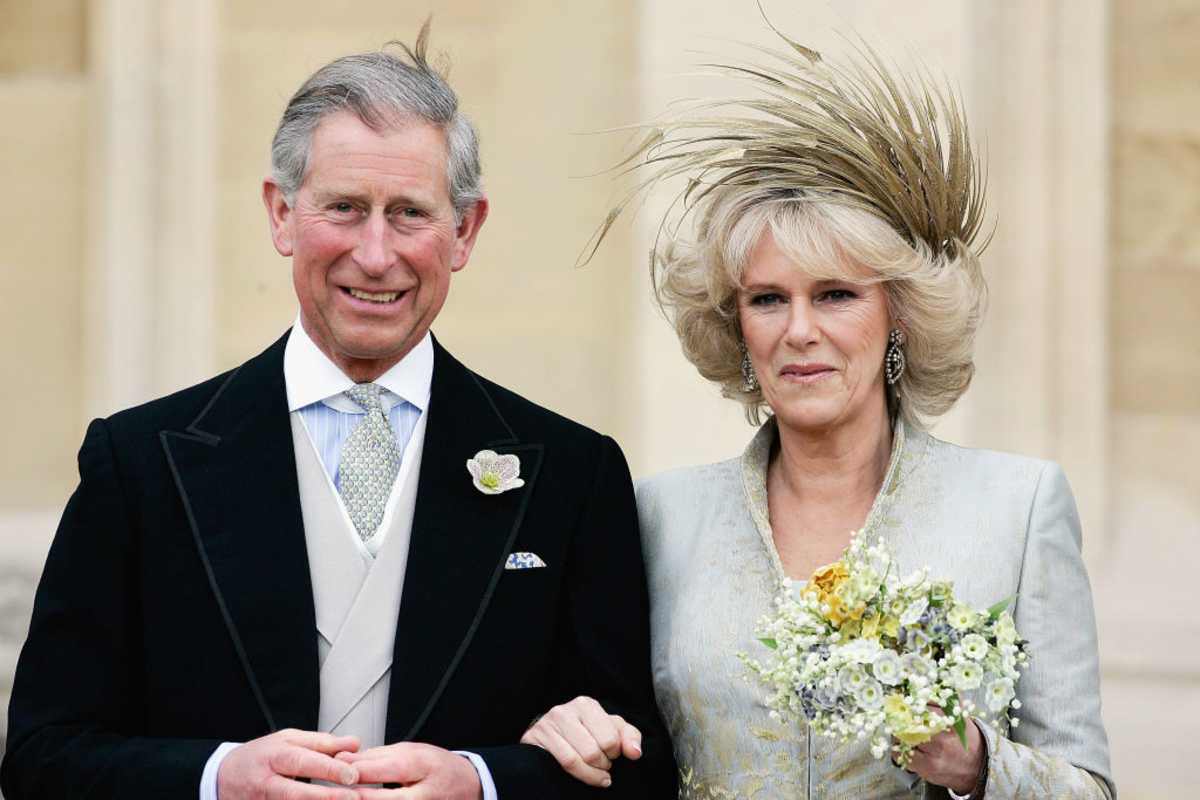 Prince of Wales, Prince Charles, and The Duchess Of Cornwall, Camilla Parker Bowles leaves the Service of Prayer and Dedication blessing their marriage at Windsor Castle on April 9, 2005 in Berkshire, England (Image Source: Getty Images / Photo by  Tim Graham)