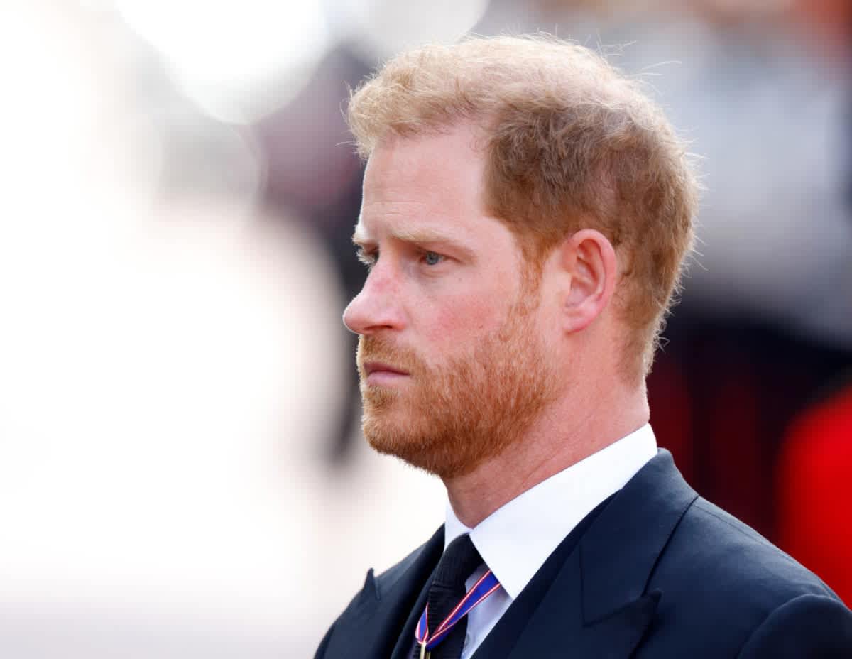 Prince Harry walks behind Queen Elizabeth II's coffin on September 14, 2022, in London, UK. (Image Source: Getty Images | Photo By Max Mumby)