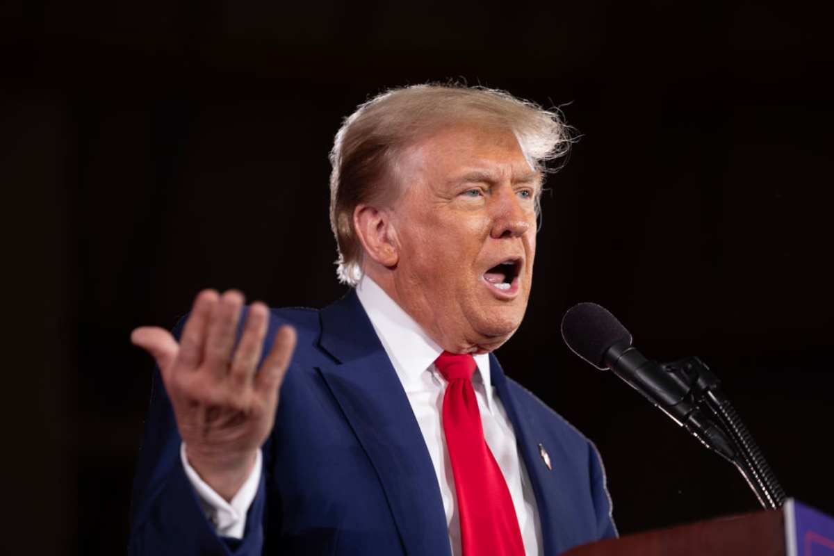 Donald Trump speaks to guests during a rally on May 01, 2024 in Waukesha, Wisconsin (Image Source: Getty Images / Photo by Scott Olson)