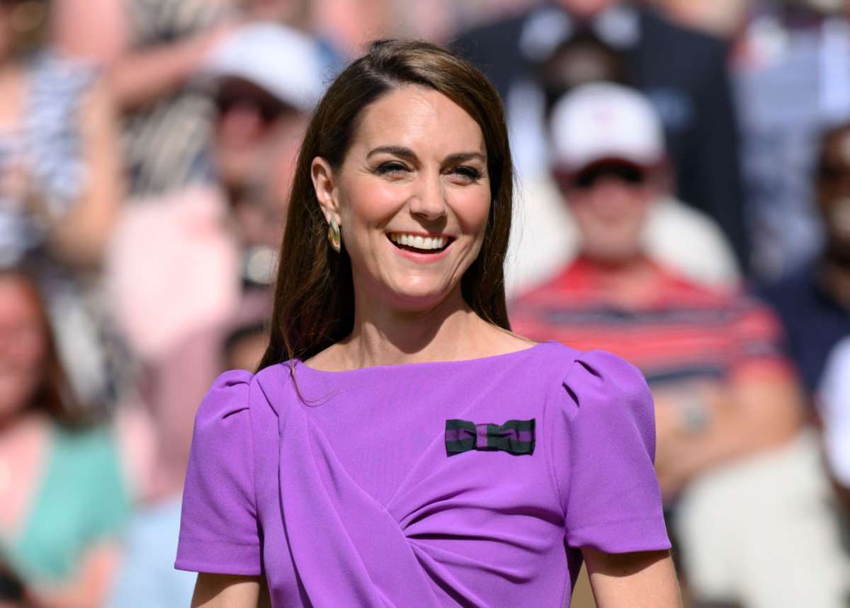 Kate Middleton on court to present the trophy to the winner of the men's final on day fourteen of the Wimbledon Tennis Championships on July 14, 2024, in London, England. (Image Source: Getty Images | Photo by Karwai Tang)