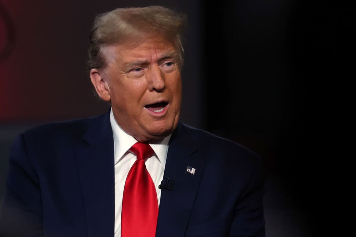 Republican presidential candidate, former U.S. President Donald Trump speaks during a Fox News town hall (Image Source:   Justin Sullivan/Getty Images)