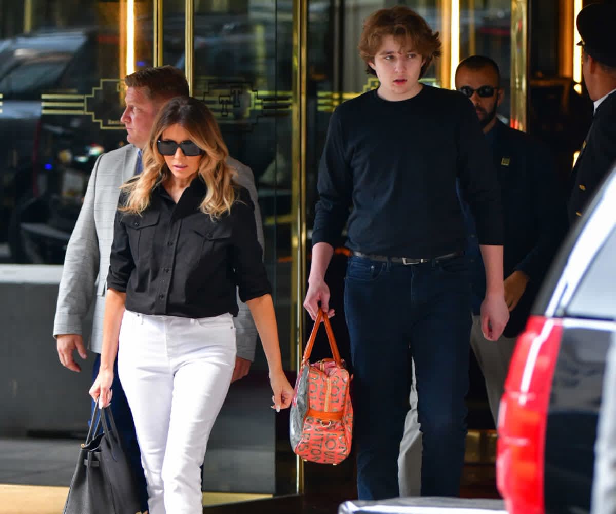 Melania & Barron Trump leave Trump Tower in Manhattan on July 07, 2021 NYC. (Image Source: Getty Images| Photo by James Devaney) 