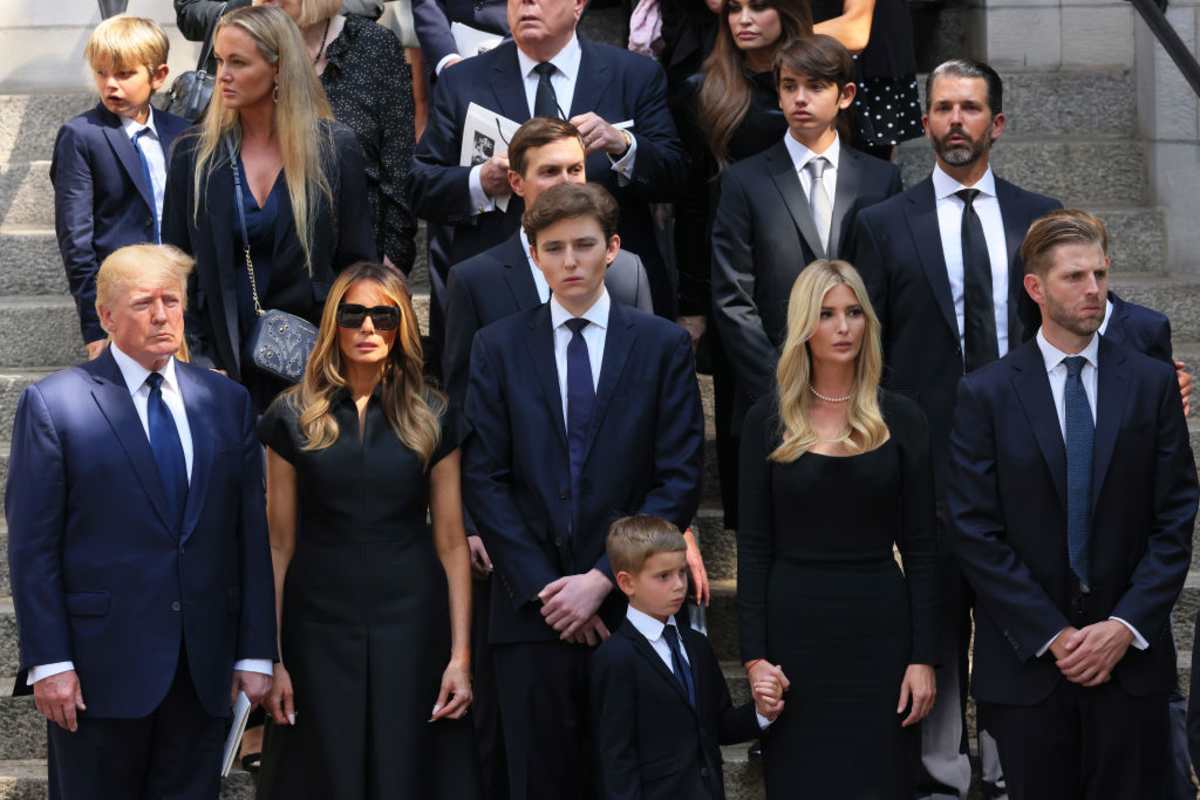 President Donald Trump and his family outside of St. Vincent Ferrer Roman Catholic Church during her funeral on July 20, 2022 in New York City.  (Image Source: Michael M. Santiago/Getty Images)