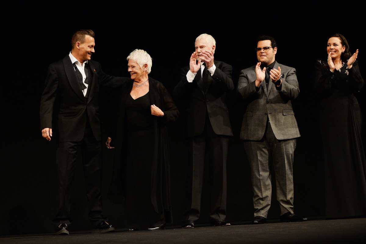 Johnny Depp, Dame Judi Dench, Derek Jacobi, Josh Gad, and Olivia Colman attend the 'Murder On The Orient Express' World Premiere. Image Source: Photo by Eamonn M. McCormack | Getty Images 