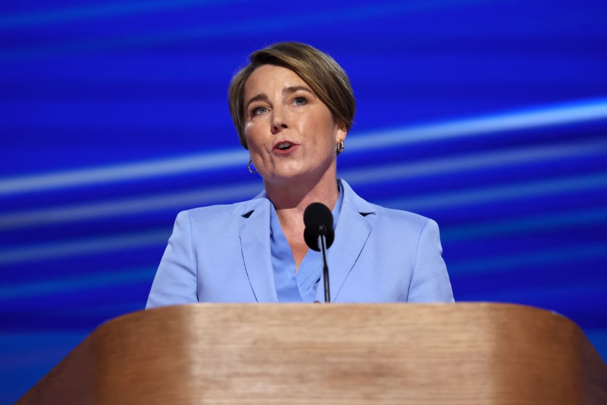 Massachusetts Gov. Maura Healey at the Democratic National Convention on August 22, 2024, in Illinois. (Image Source: Getty Images | Photo by  Justin Sullivan)