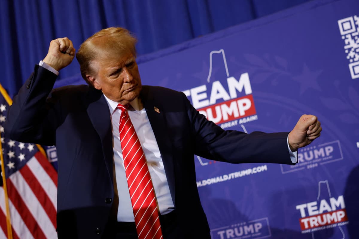 Donald Trump at the Grappone Convention Center on January 19, 2024, in Concord. (Image Source: Getty Images | Photo By Chip Somodevilla)