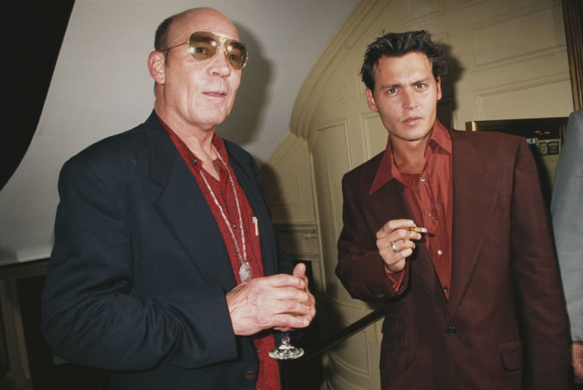 American author and journalist Hunter S. Thompson (1937 - 2005) and actor Johnny Depp attend a book party at the Players Club in New York City, 1997. (Photo by Rose Hartman / Getty Images)