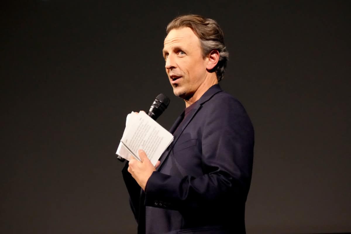 Seth Meyers speaks onstage at the 