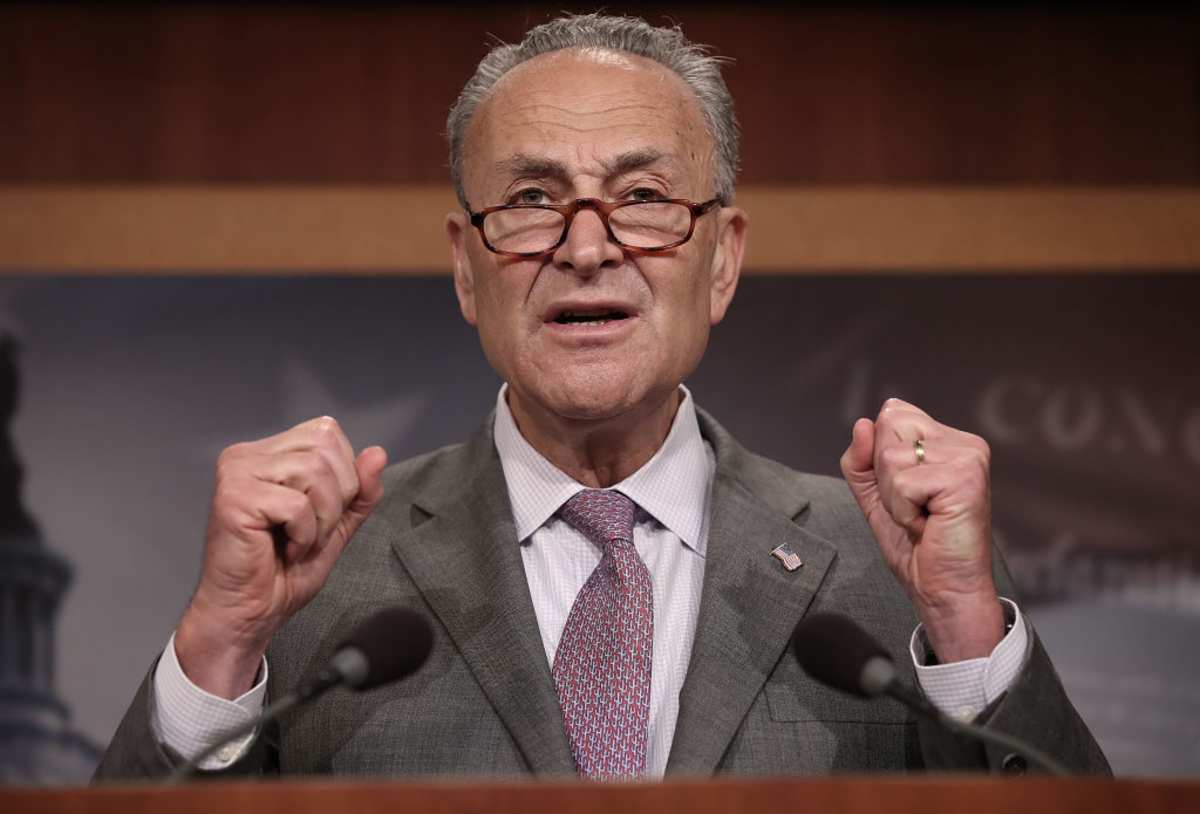 Chuck Schumer speaks during a press conference at the U.S. Capitol on July 13, 2017, in DC. (Image Source: Getty Images | Photo By Win McNamee)