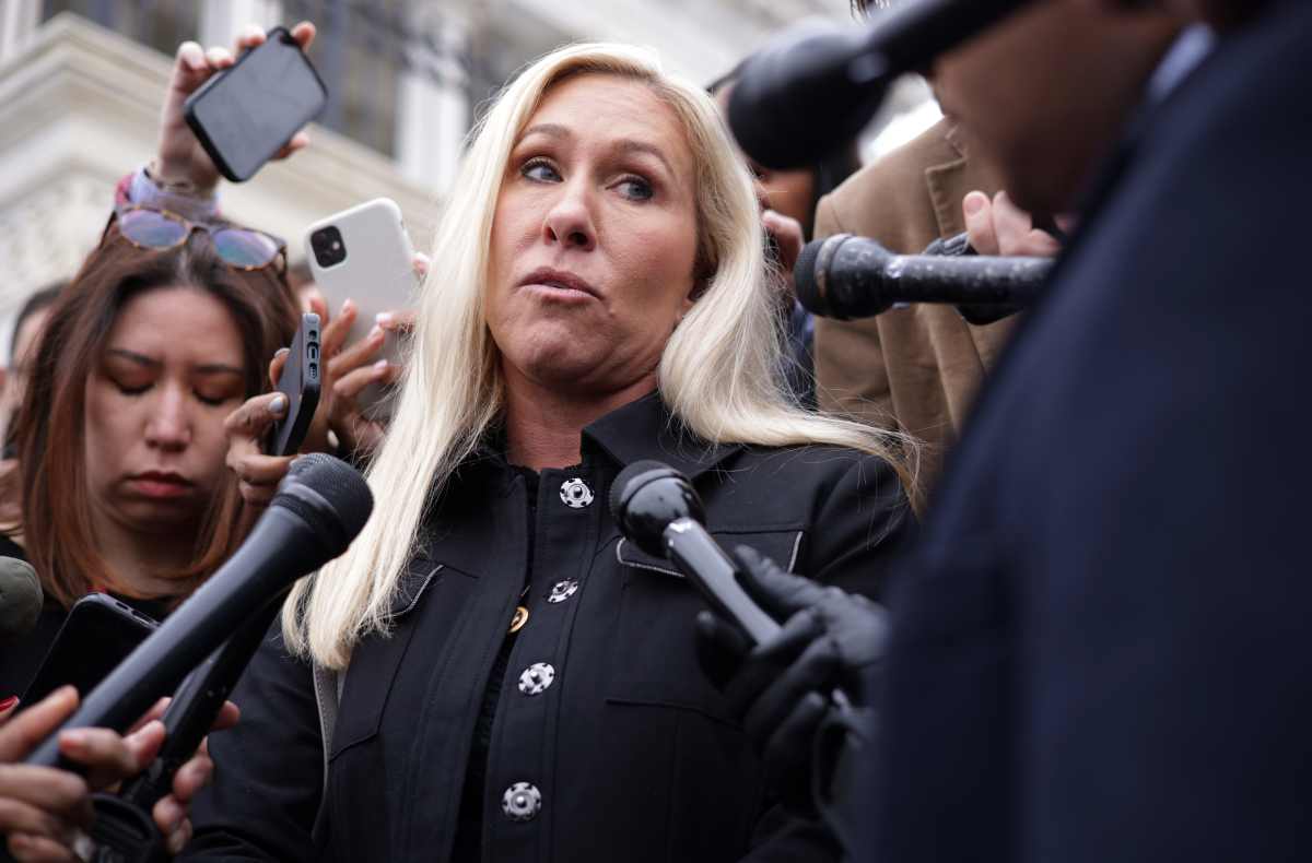 Rep. Marjorie Taylor Greene (R-GA) speaks to reporters outside of the U.S. Capitol Building on March 22, 2024 in Washington, DC. (Cover Image Source: Alex Wong/Getty Images)