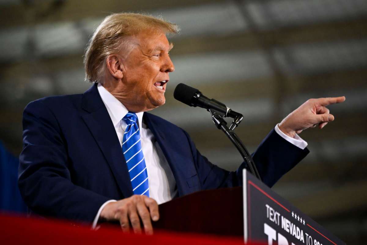 Donald Trump speaks during a campaign event at Big League Dreams Las Vegas on January 27, 2024 in Las Vegas, Nevada. (Image Source: Getty Images | Photo by  David Becker)