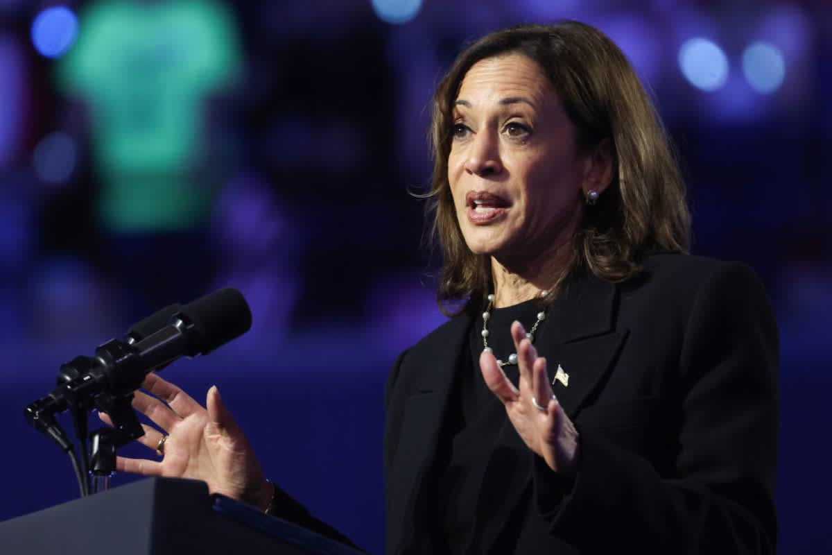 Kamala Harris at the Alliant Energy Center on October 30, 2024, in Wisconsin. (Image Source: Getty Images | Photo By Scott Olson)