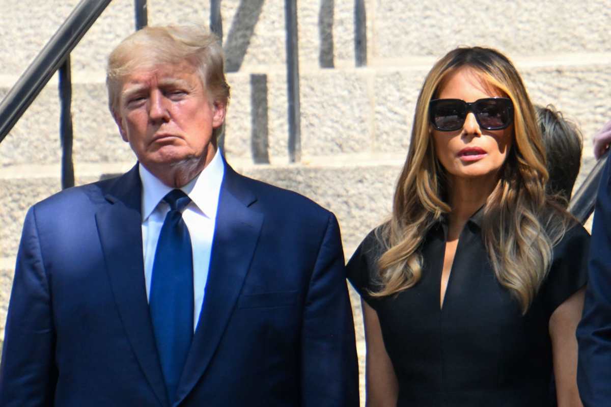 Former President Donald J. Trump and Melania Trump exit the funeral of Ivana Trump in New York City. (Image Source: Getty Images | Photo by Alexi J. Rosenfeld)