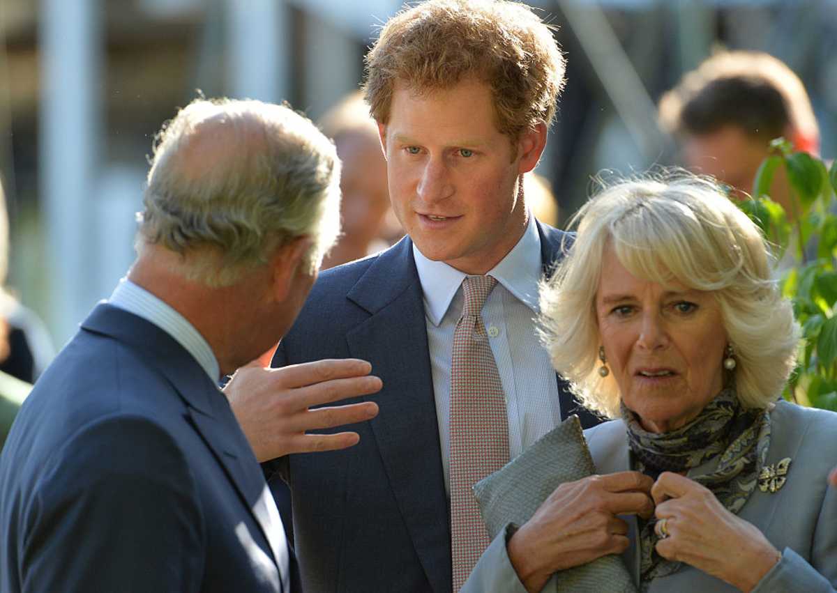 Prince Charles, Prince Of Wales, Price Harry and Camilla, Duchess Of Cornwall attend the annual Chelsea Flower show at Royal Hospital Chelsea on May 18, 2015 in London, England.  (Image Source:  Julian Simmonds/Getty Images)