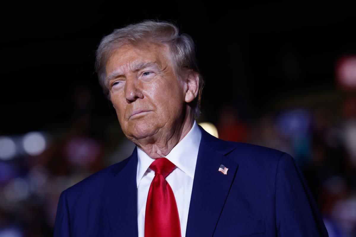 Donald Trump speaks at a campaign rally at McCamish Pavilion on October 28, 2024, in Atlanta, Georgia. (Image Source: Getty Images | Photo By Anna Moneymaker)