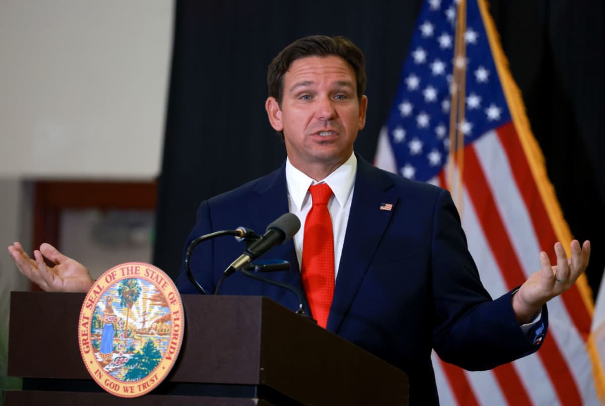 Ron DeSantis at a press conference on September 17, 2024, in Florida. (Image Source: Getty Images | Photo By Joe Raedle)