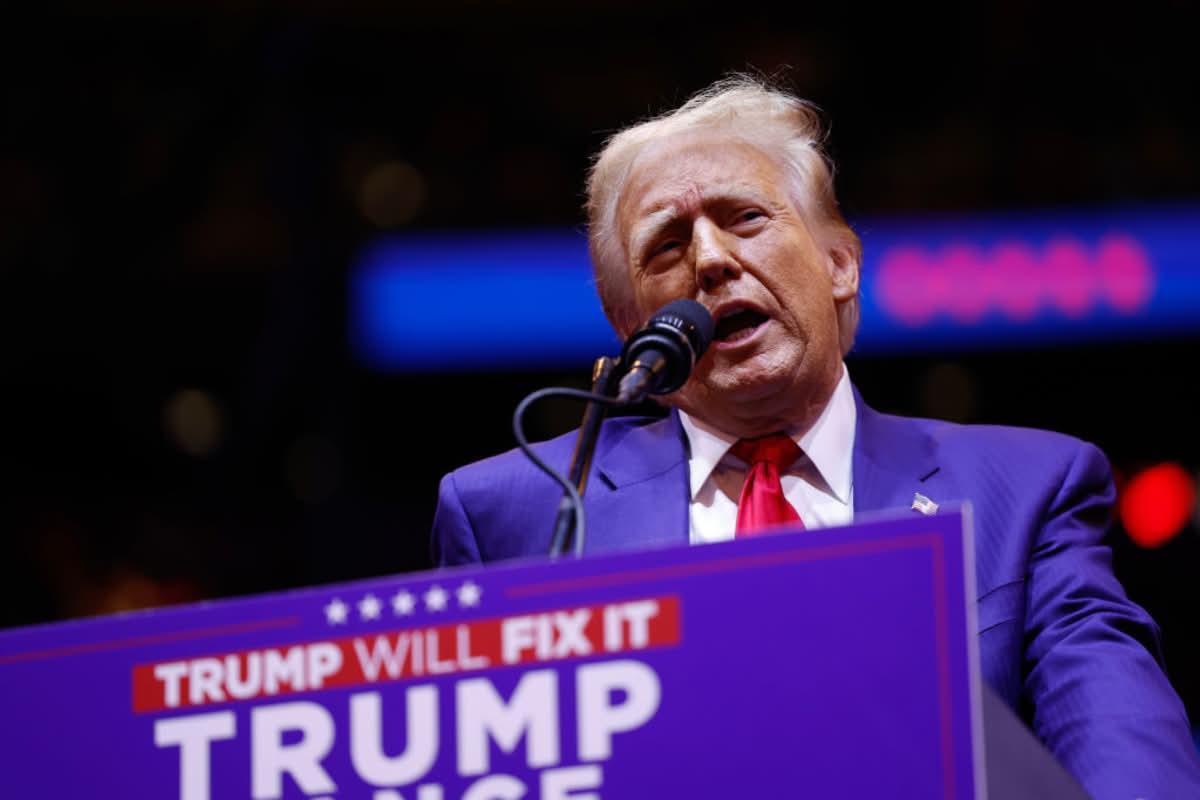 Donald Trump at the campaign rally at Madison Square Garden on October 27, 2024, in New York City. (Image Source: Getty Images| Photo by Anna Moneymaker)