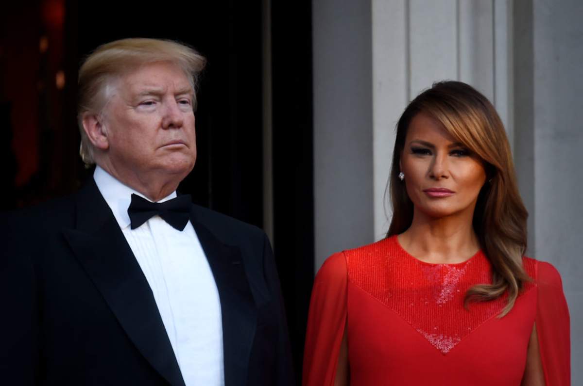 Donald Trump and First Lady Melania Trump pose ahead of a dinner at Winfield House. (Image Source: Peter Summers/Getty Images)