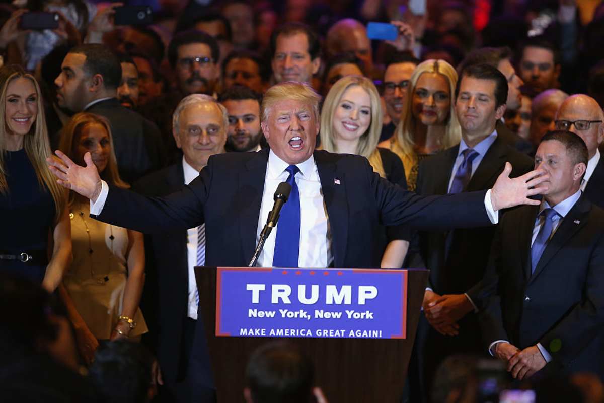 Republican Presidential candidate Donald Trump speaks after winning the New York state primary on April 19, 2016 in New York City. Trump held the press conference at Trump Tower in Manhattan. (Image Source: John Moore/Getty Images)