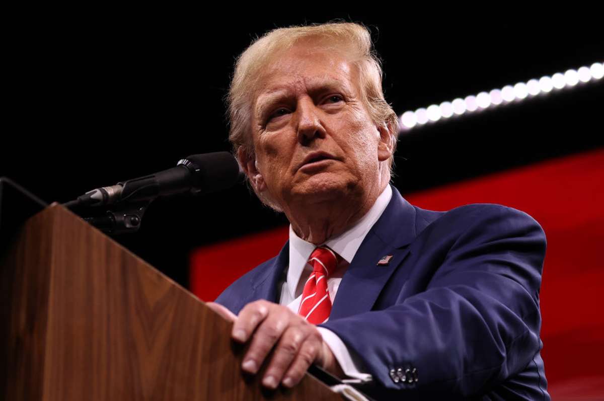 Donald Trump at the NRA ILA Leadership Forum on May 18, 2024, in Dallas, Texas. (Image Source: Getty Images | Photo By Justin Sullivan)