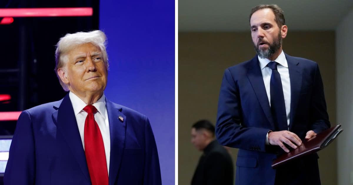 Donald Trump at the National Faith Advisory Summit on October 28, 2024 in Georgia. (L) and (R) Jack Smith on August 1, 2023, in DC.  (Cover Image Source: Anna Moneymaker/ Getty Images (L), Drew Angerer(R)