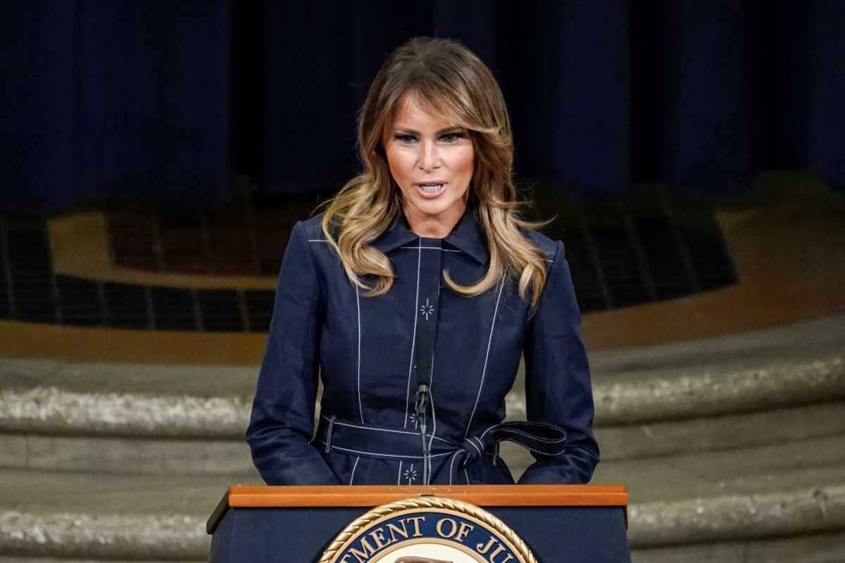 Melania Trump at the U.S. Department of Justice on March 6, 2020, in Washington, DC. (Image Source: Getty Images | Photo By Drew Angerer)