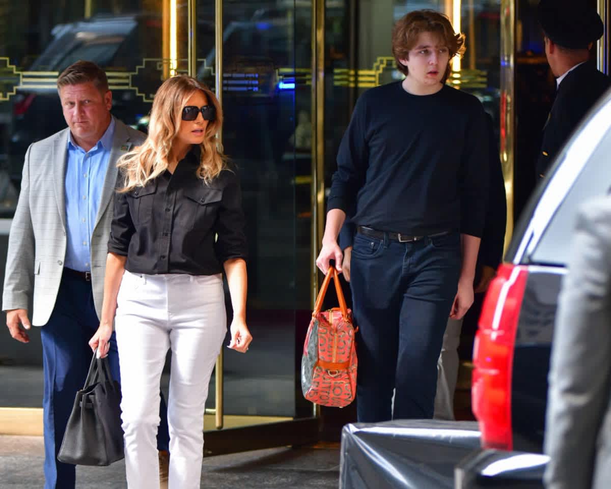 Melania & Barron Trump leave Trump Tower in Manhattan on July 07, 2021, in New York City. (Image Source: Getty Images| Photo by James Devaney) 