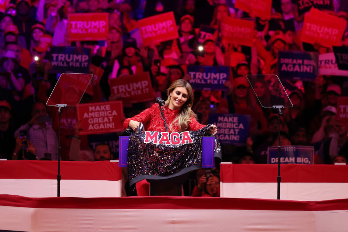 Alina Habba at a campaign rally at Madison Square Garden on October 27, 2024 in New York City (Image Source: Getty Images / Photo by Michael M. Santiago)