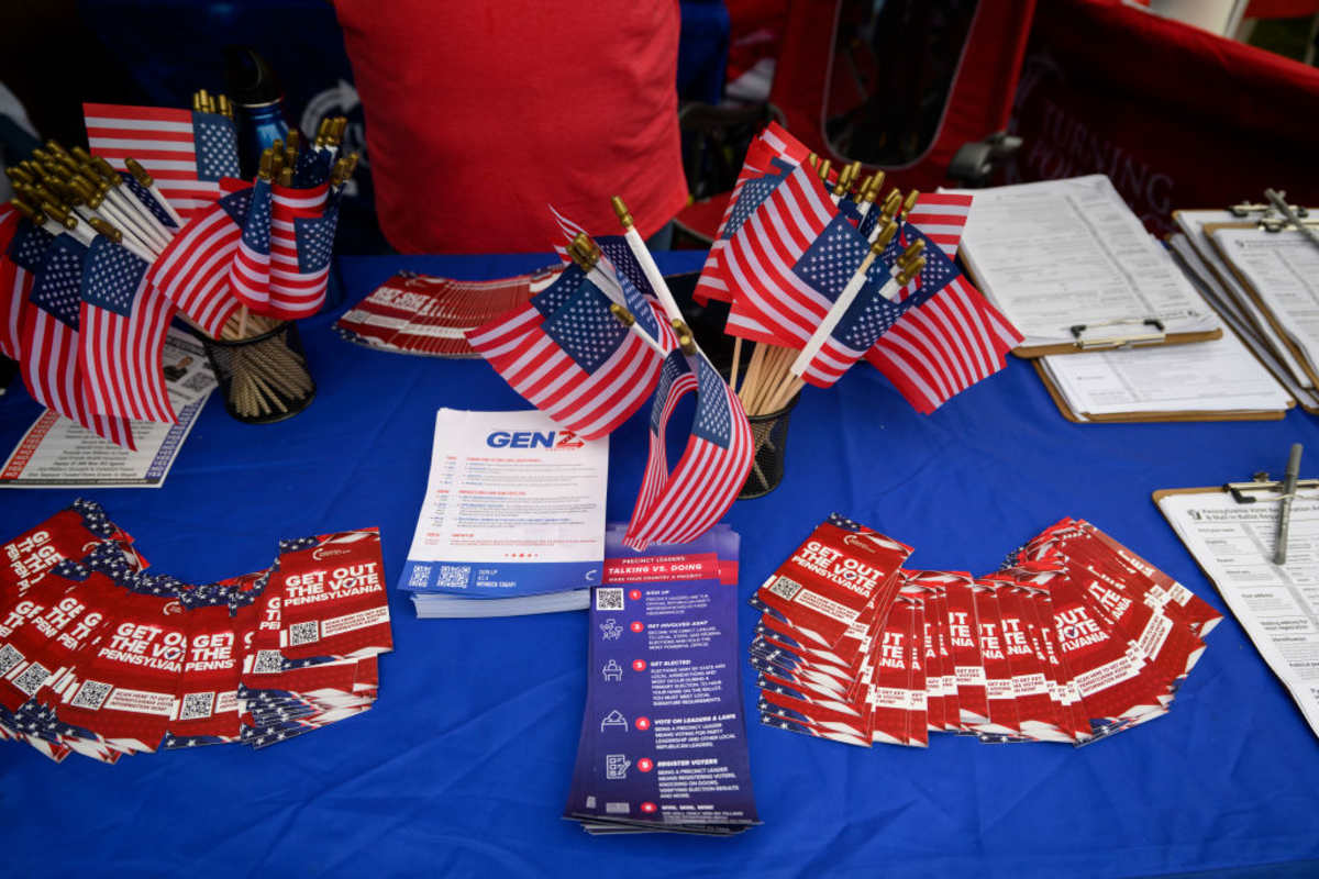 A booth for Donald Trump on September 29, 2024 in Erie, Pennsylvania (Image Source: Getty Images / Photo by Jeff Swensen)