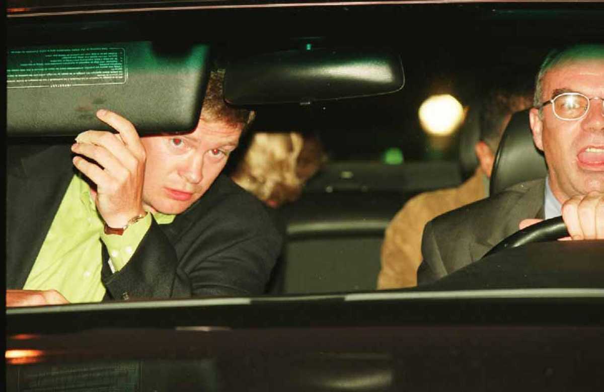 Diana and Dodi Fayed (both partially visible in back seat), bodyguard Trevor Rees-Jones and driver Henri Paul, in their Mercedes-Benz S280, shortly before the fatal crash. Image Source: Getty Images | Photo by Jacques Langevin