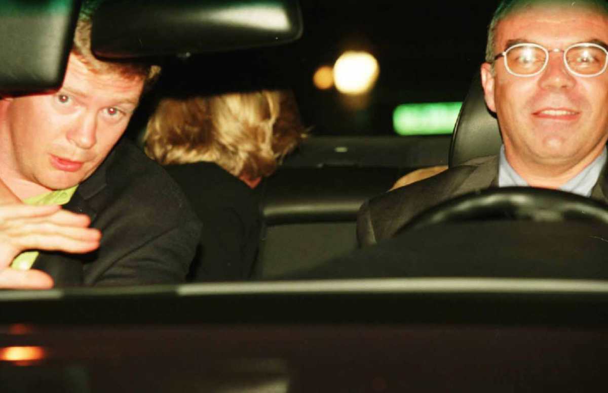  Princess Diana on the night of August 31, 1997, her bodyguard Trevor Rees-Jones (left) and driver Henri Paul shortly before the fatal crash. (Image Source: Getty Images| Photo by Jacques Langevin)