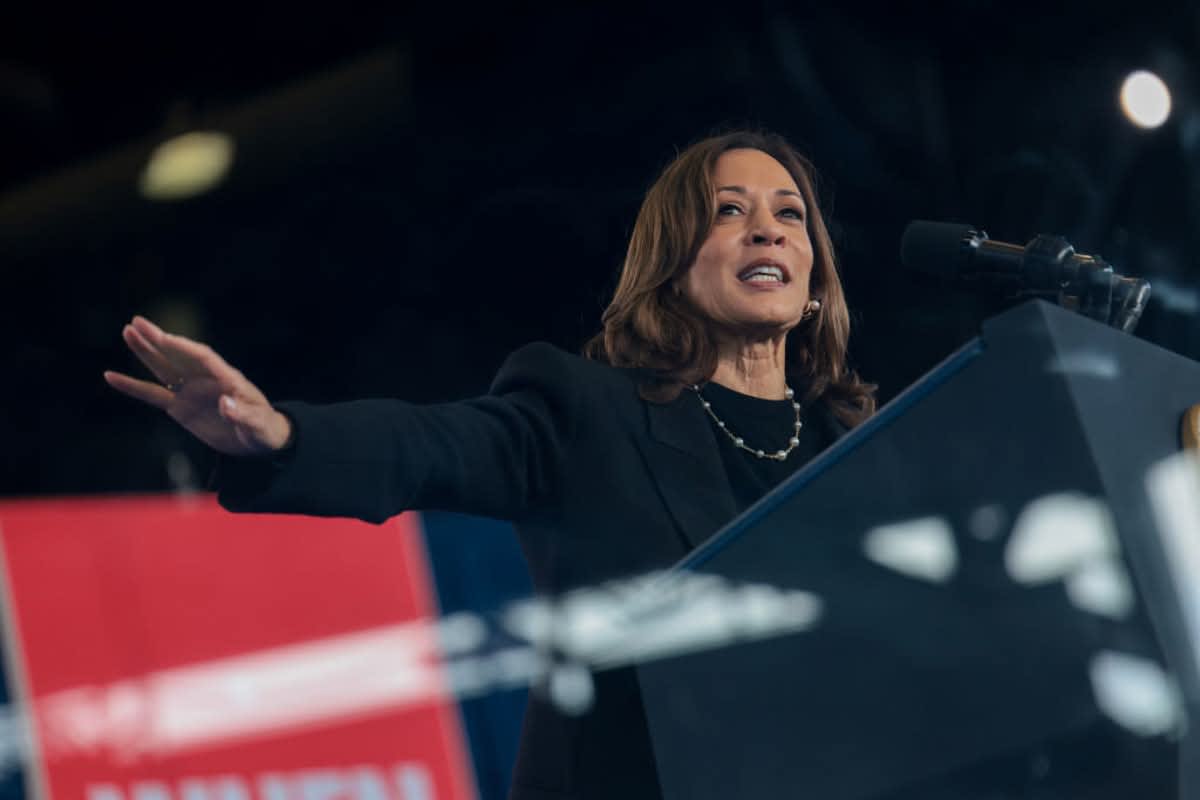 Kamala Harris speaks during a rally at Walnut Creek Amphitheater on October 29, 2024, in Raleigh, North Carolina. (Image Source: Getty Images | Photo By Win McNamee)