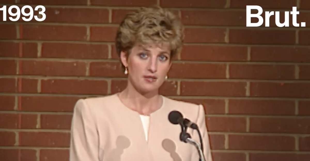 Princess Diana speaking onstage. (Image Source: YouTube | Brut America)