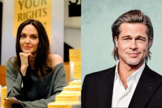 Angelina Jolie at Amnesty's Child Right Book Event on L, Brad Pitt On The R