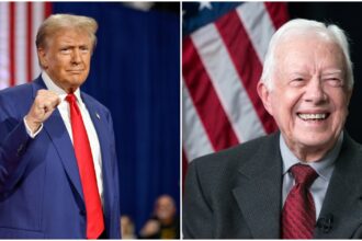 Donald Trump At A Pennsylvania Rally on the left and Late US President Jimmy Carter on the right.