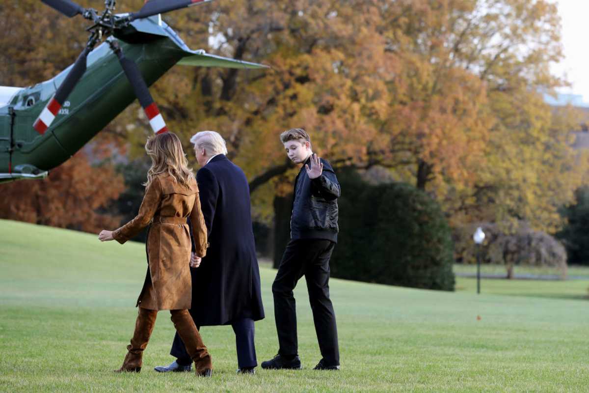 Donald, Melania, and Barron Trump leaving the White House on board Marine One on November 26, 2019, in Washington, DC. (Image Source: Getty Images| Photo by Chip Somodevilla) 