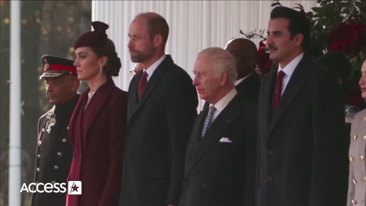 Princess Kate and Prince William at the Horse Guards Parade for a formal ceremony near Buckingham Palace with King Charles. (Image Source: YouTube | Access Hollywood)