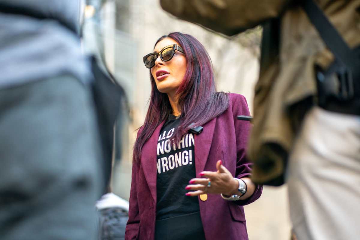 Far-right activist Laura Loomer speaks to the media prior to the beginning of former President Donald Trump's Trial at Manhattan Criminal Court. (Image Source: Getty Images | Photo by David Dee Delgado)