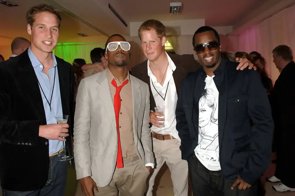 Princes William and Harry with Kanye West and Diddy.