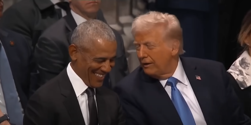 Barack Obama and Donald Trump at Jimmy Carter's funeral.