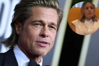 Brad Pitt (L) and Anne (inset), the French woman who was scammed