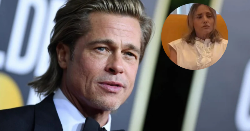 Brad Pitt (L) and Anne (inset), the French woman who was scammed