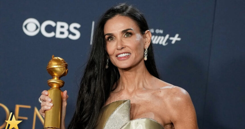 Demi Moore With Award for Best Actress in Motion Picture Musical or Comedy at Globes 2025.