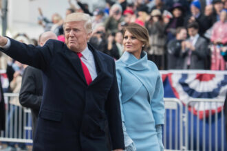 Donald Trump and Melania Trump at the 2017 Presidential Inauguration parade